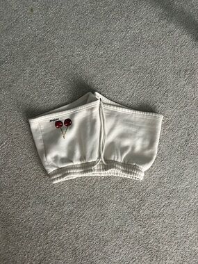 Edikted White Strapless Tube Top with Cherry Embroidery